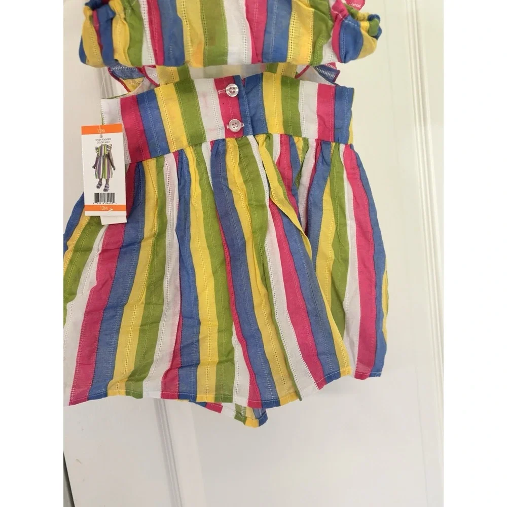 Zunie Girl NWT Rainbow Stripe Ruffle 100% Cotton Sundress Baby Girl 12 Months